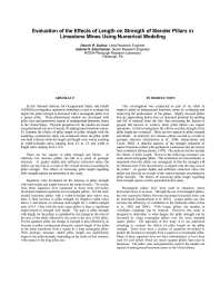 Image of publication Evaluation of the Effects of Length on Strength of Slender Pillars in Limestone Mines Using Numerical Modeling