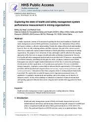 Cover page for Exploring the State of Health and Safety Management System Performance Measurement in Mining Organizations