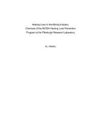 Image of publication Hearing Loss in the Mining Industry: Overview of the NIOSH Hearing Loss Prevention Program at the Pittsburgh Research Laboratory