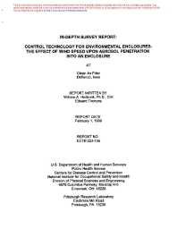 Image of publication In-depth Survey Report: Control Technology for Environmental Enclosures - The Effect of Wind Speed Upon Aerosol Penetration Into an Enclosure at Clean Air Filter, Defiance, IA