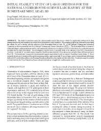 Image of publication Initial Stability Study of Large Openings for the National Underground Science Laboratory at the Homestake Mine, Lead, SD