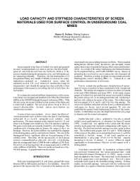 Image of publication Load Capacity and Stiffness Characteristics of Screen Materials Used for Surface Control in Underground Coal Mines