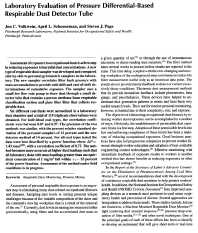 Image of publication Laboratory Evaluation of Pressure Differential-based Respirable Dust Detector Tube