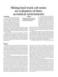 Image of publication Mining Haul Truck Cab Noise: An Evaluation of Three Acoustical Environments