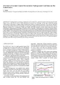 Image of publication Overview of Ground Control Research for Underground Coal Mines in the United States