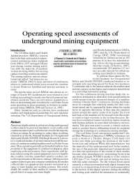 Image of publication Operating Speed Assessments of Underground Mining Equipment