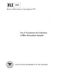 Image of publication Use of Vacutainers for Collection of Mine Atmosphere Samples