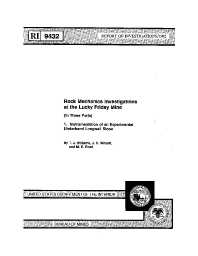 Image of publication Rock Mechanics Investigations at the Lucky Friday Mine (In Three Parts): 1. Instrumentation of an Experimental Underhand Longwall Stope