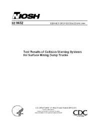 Image of publication Test Results of Collision Warning Systems for Surface Mining Dump Trucks