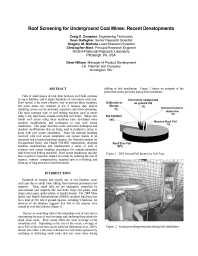 Image of publication Roof Screening for Underground Coal Mines: Recent Developments