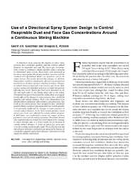 Image of publication Use of a Directional Spray System Design to Control Respirable Dust and Face Gas Concentrations Around a Continuous Mining Machine