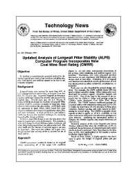 Image of publication Technology News 445 - Updated Analysis of Longwall Pillar Stability (ALPS) Computer Program Incorporates New Coal Mine Roof Rating (CMRR)