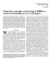 Image of publication Using the Coal Mine Roof Rating (CMRR) to Assess Roof Stability in U.S. Coal Mines