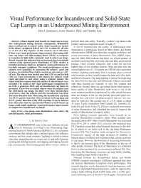 Image of publication Visual Performance for Incandescent and Solid-State Cap Lamps in an Underground Mining Environment