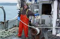 Skipper Operating the NIOSH-developed Emergency Stop on His Capstan Deck Winch.