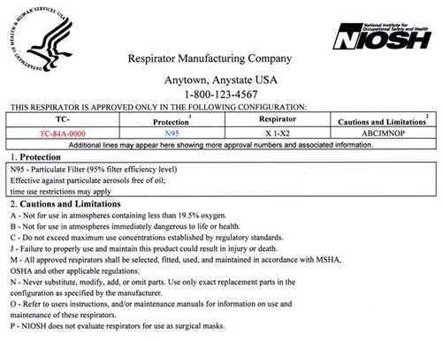 Example of NIOSH approval label.