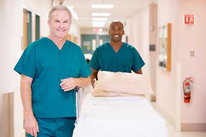 two doctors in a hallway