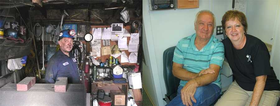 Bill Reiner photographed as a miner and later photographed participating in a health surveillance program as a former miner.