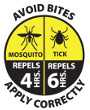 	Avoid Bite logo; Avoid Bites, Apply correctly. Mosquito repels: 4 hours. Tick repels: 6 hours.