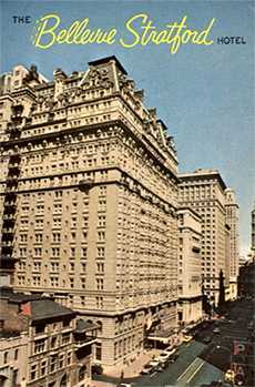 Photo of 1976 Bellevue-Stratford Hotel postcard featuring the front of the hotel.