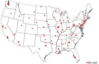 Spot map shows locations of NEISS hospitals.