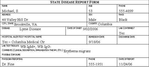 Disease report form for S Michael.