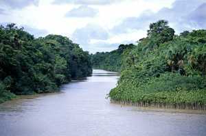 Picture of muddy, shallow, meandering river.