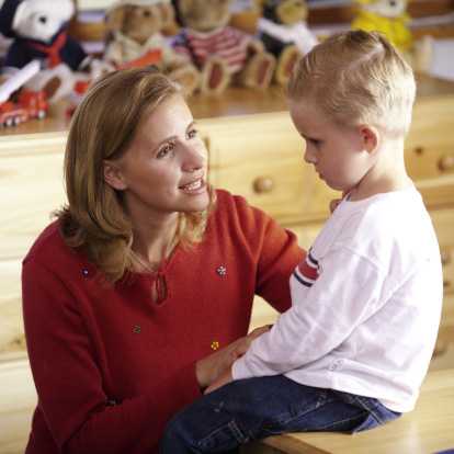 Mom talking to son