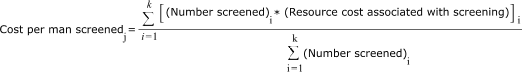 Mathematic equation that says that cost per man tested equals the sum of the number tested multiplied by the resource costs associated with testing, divided by the sum of the number tested.