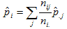 p hat sub i equals the sum over j of the ratio of n sub ij over n sub i dot. The ratio is multiplied by p hat sub dot j