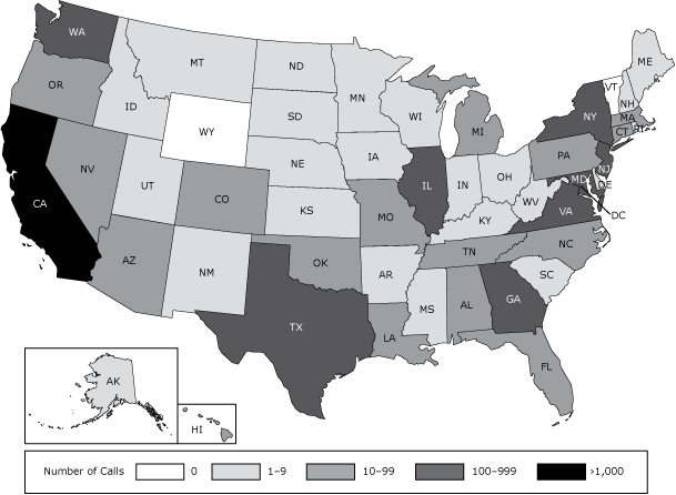 	Number of calls to the Asian Smokers’ Quitline (ASQ), by state, from August 1, 2012, to July 31, 2014.