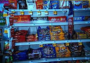 	Photo of convenience store aisle filled with candy