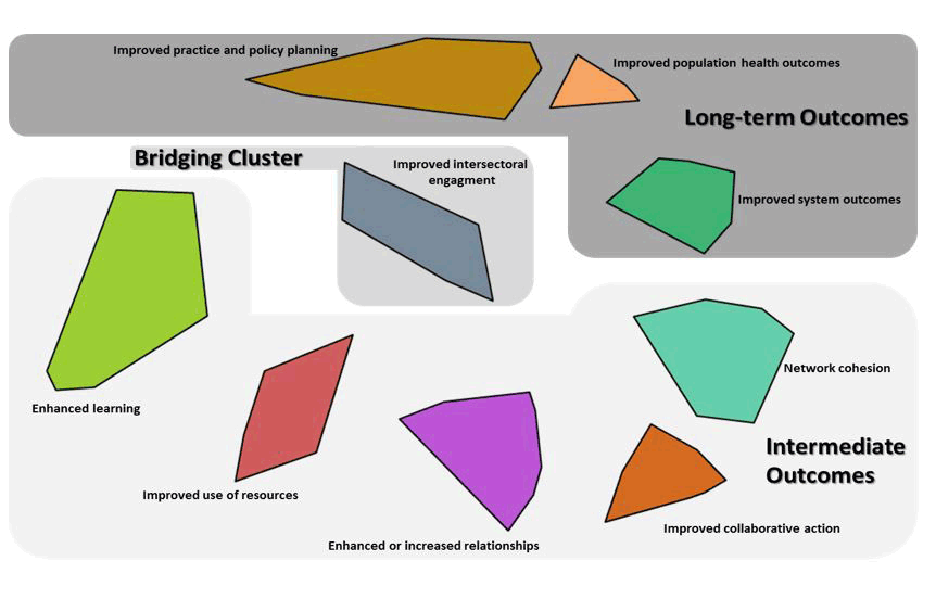 	Cluster map showing regions (intermediate, bridging, and long-term outcomes).