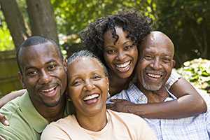 Adult family hugging