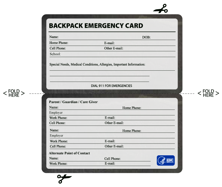 backpack emergency card