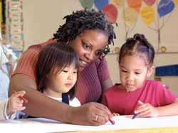 Image of a daycare worker with children 