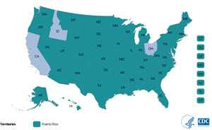 image of available PRAMStat participating states. See https://www.cdc.gov/prams/states.htm for complete map of states