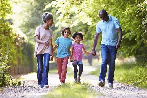 Family walking outside