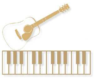 Illustration of a piano keyboard and a guitar