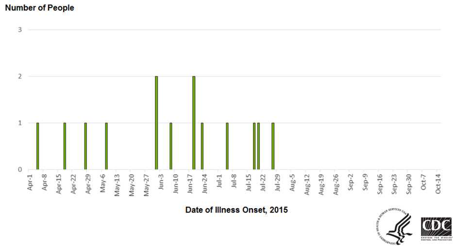 People infected with the outbreak strain of Salmonella Enteritidis, by date of illness onset*