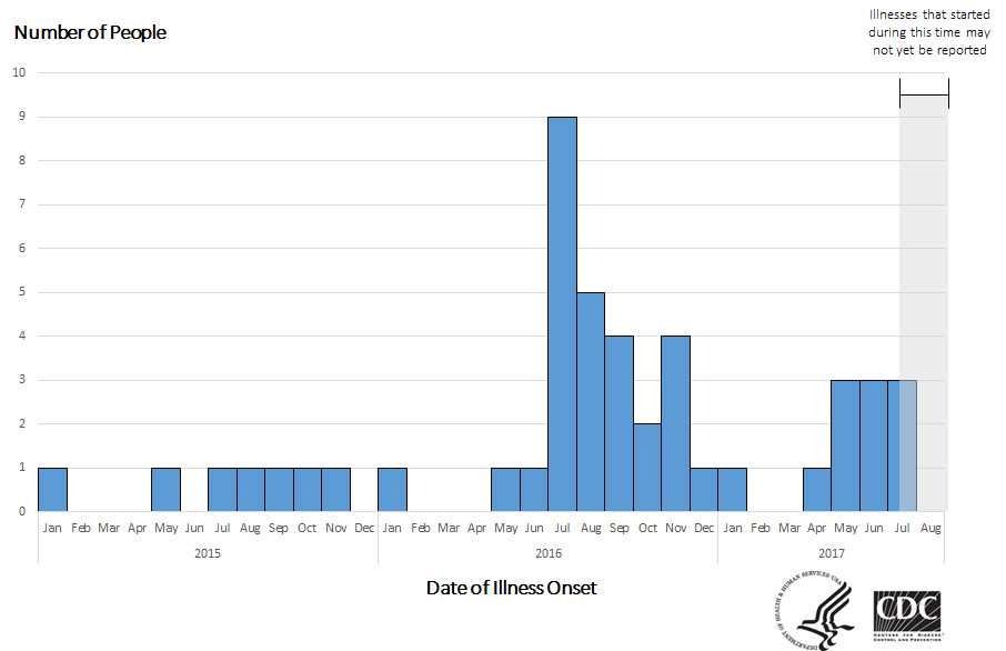 People infected with the outbreak strain of Salmonella Heidelberg, by date of illness onset, August 31, 2017