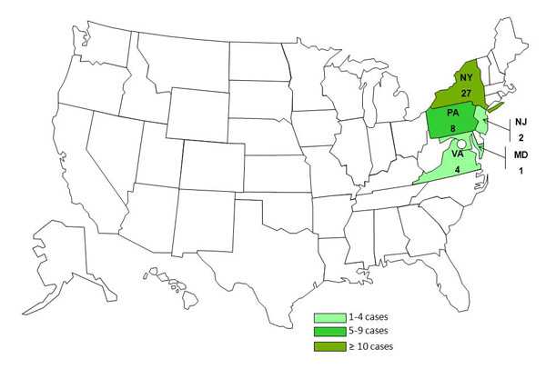 Persons infected with the outbreak strain of Salmonella Enteritidis, by state