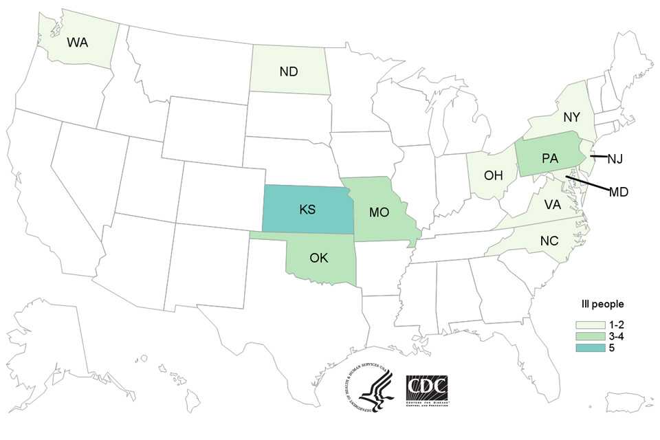 People infected with the outbreak strain of Salmonella Muenchen or Salmonella Kentucky, by state of residence, as of May 9, 2016