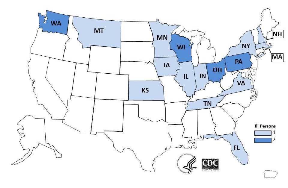 People infected with the outbreak strain of Salmonella Muenchen, by date of illness onset*, as of May 13, 2015 (n=20)