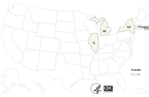 People infected with the outbreak strain of Salmonella Newport & Infantis, by state of residence