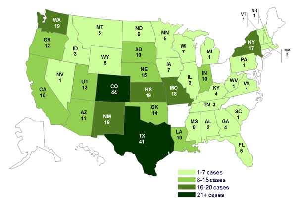 Final Case Count Map: Persons infected with the outbreak strain of Salmonella Typhimurium, by State