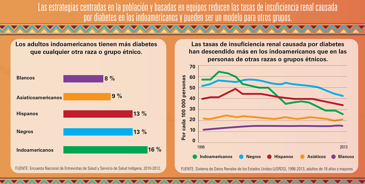 Infografía: Las estrategias centradas en la población y basadas en equipos reducen las tasas de insuficiencia renal causada por diabetes en los indoamericanos y pueden ser un modelo para otros grupos.