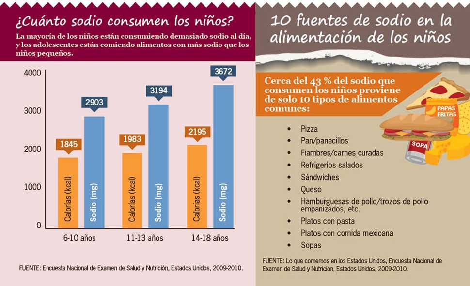 Infografía 1: ¿Cuánto sodio consumen los niños? 10 fuentes de sodio en la alimentación de los niños (2009 al 2010)