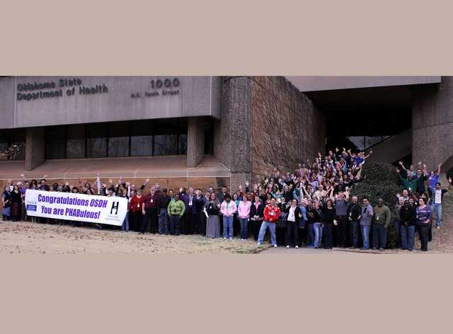 Staff from the Oklahoma State Department of Health celebrate their newly accredited status.