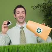 Man placing an item in a recycling envelope